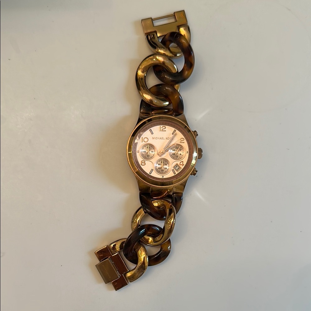 Michael Kors Brown and Gold Chain-Link Watch